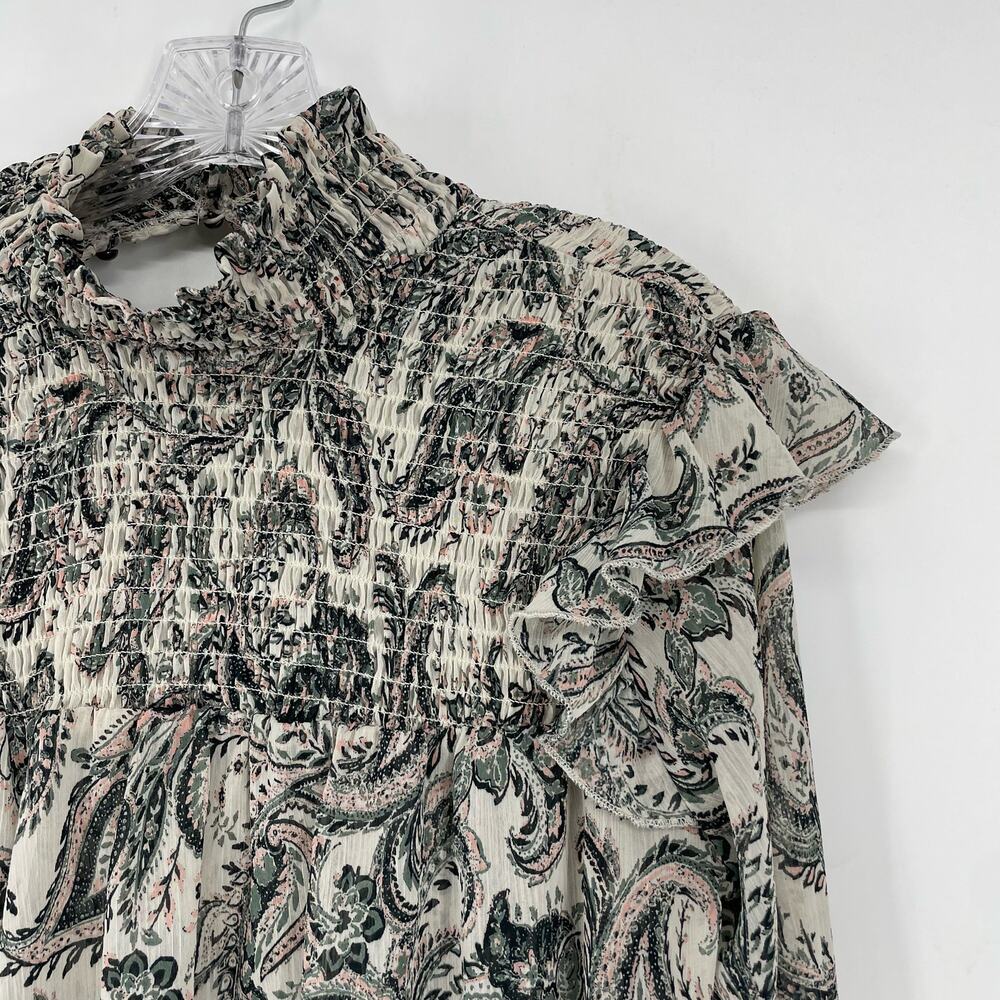 Ophelia Roe Long Sleeve Paisley Ruffle Top Size Medium - Picture 3 of 6